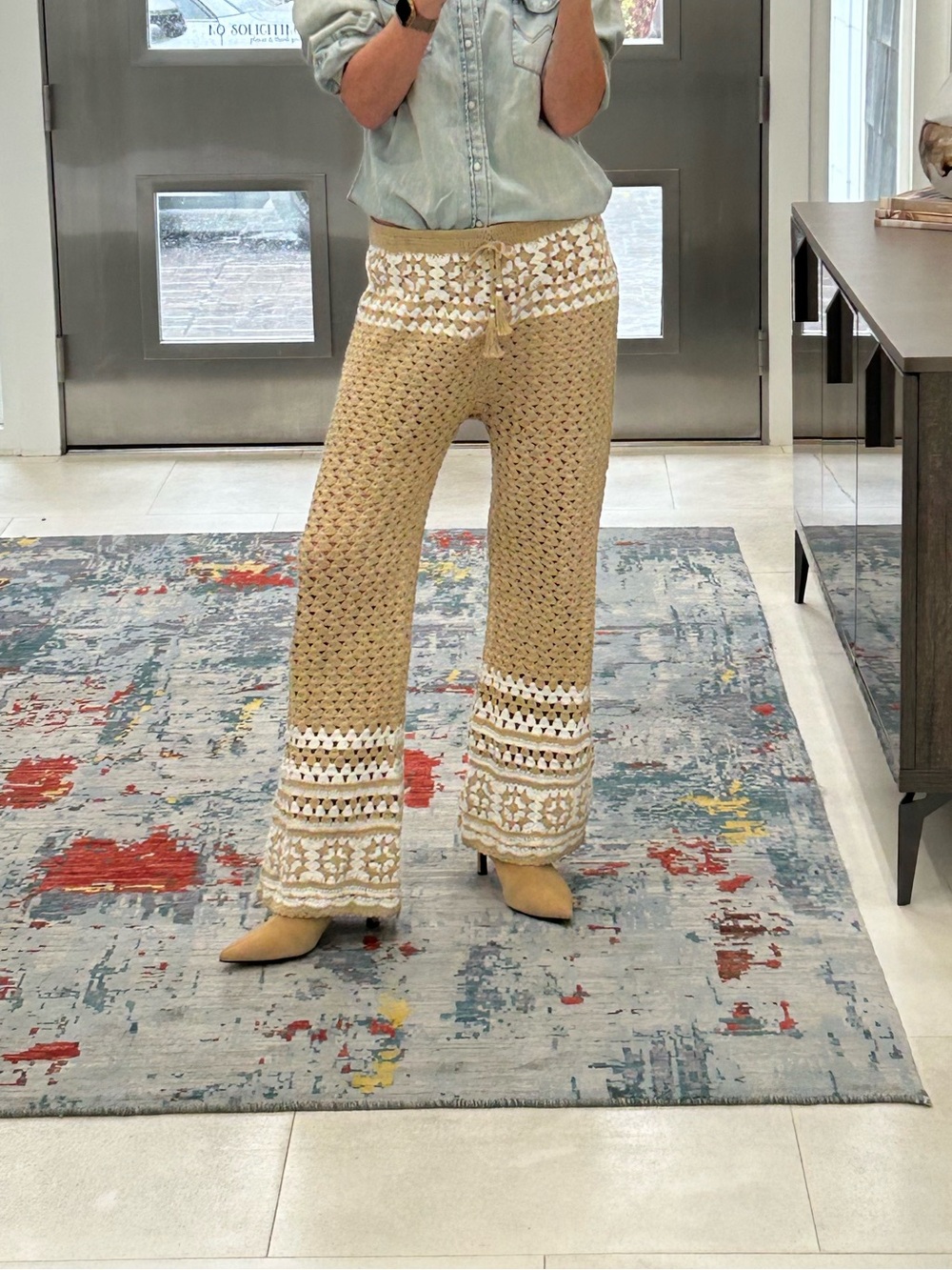 Flook Crochet Wide-Leg Drawstring Pants